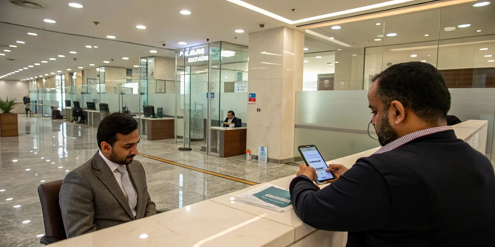 Cliente insatisfecho en recepción empresarial buscando solución a una gestión ineficiente.