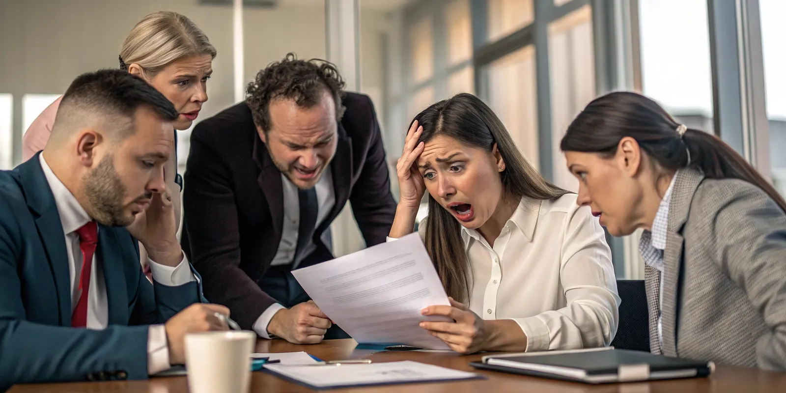 Reacción de equipo empresarial al recibir un oficio del SERNAC, destacando la urgencia de evitar sanciones con procesos corporativos internos eficientes.