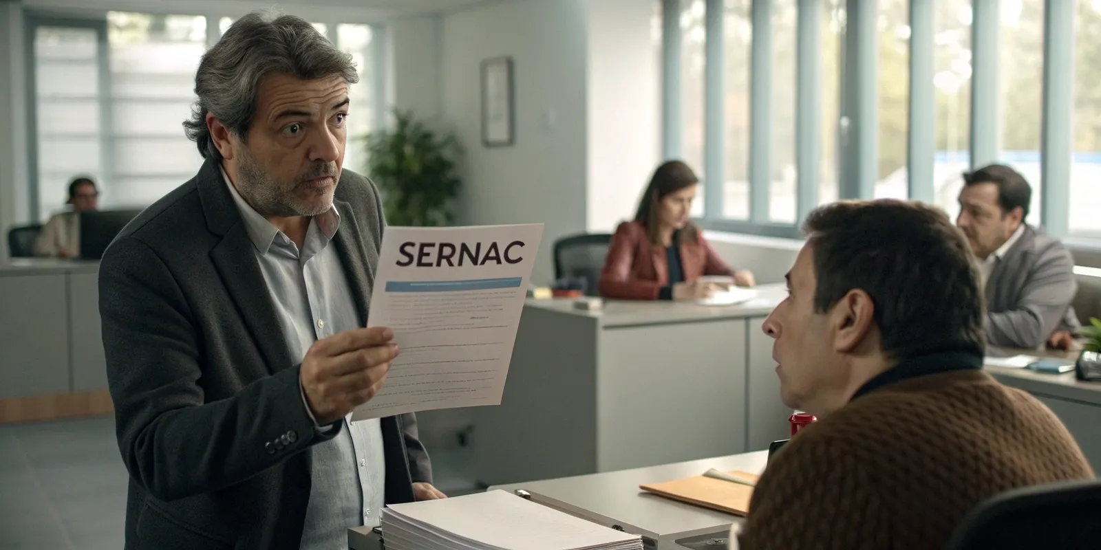 Empresario presentando un oficio del SERNAC como advertencia sobre la importancia de aplicar buenas prácticas para evitar sanciones.