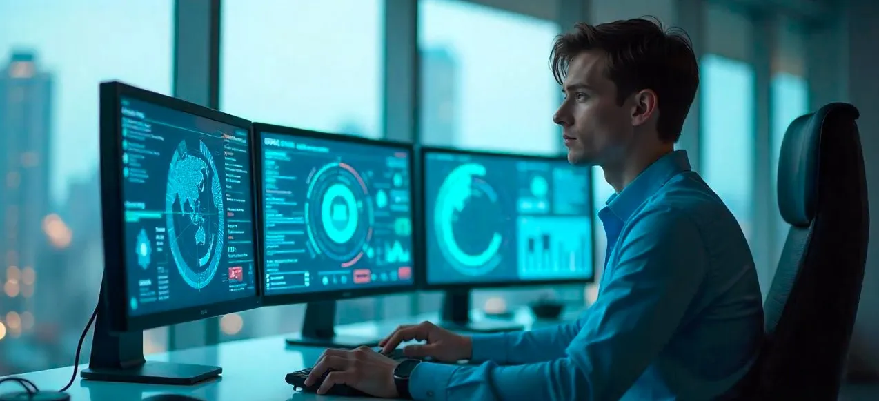 Analista de datos utilizando tecnología herramientas con IA para automatizar respuestas a reclamos masivos de clientes.