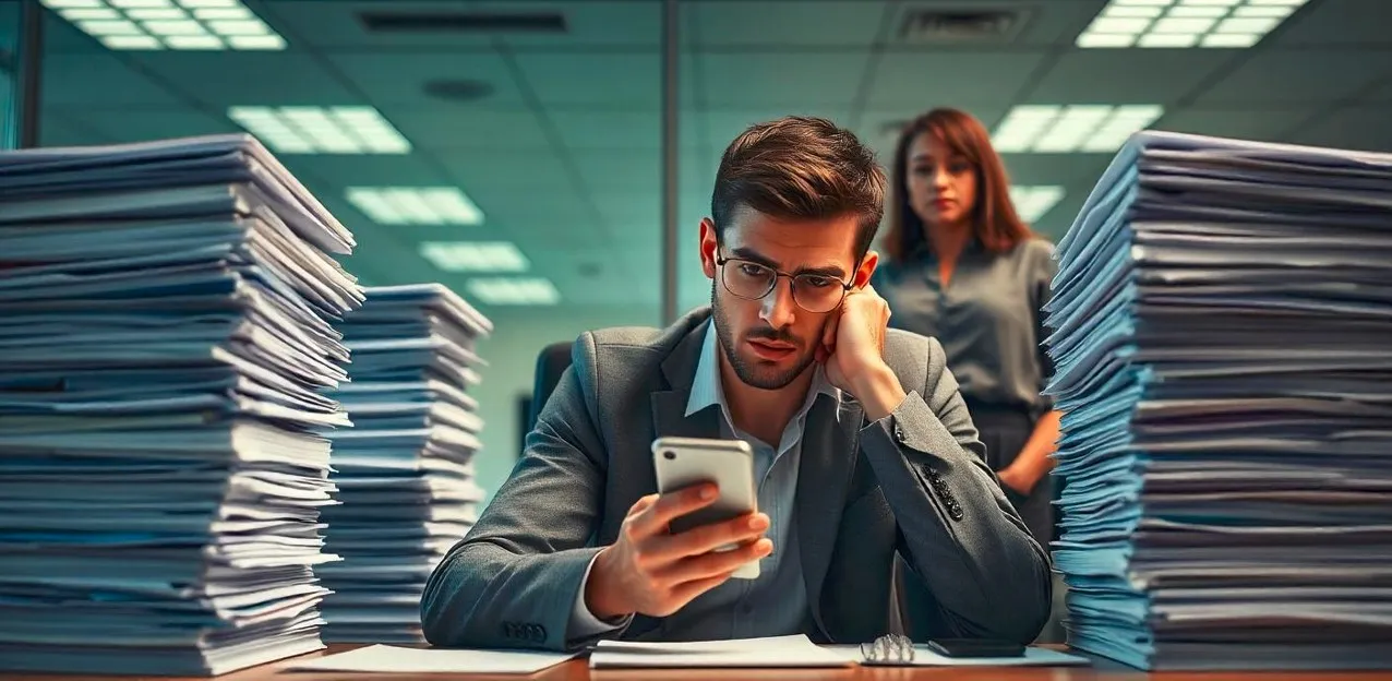 Empleado estresado por el alto volumen de reclamos que debe gestionar sin ayuda de herramientas con inteligencia artificial.