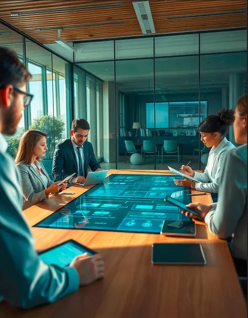 Equipo de gestión de reclamos evaluando estrategias posibles con herramientas de IA para mejorar el servicio al cliente ofrecido por la empresa.