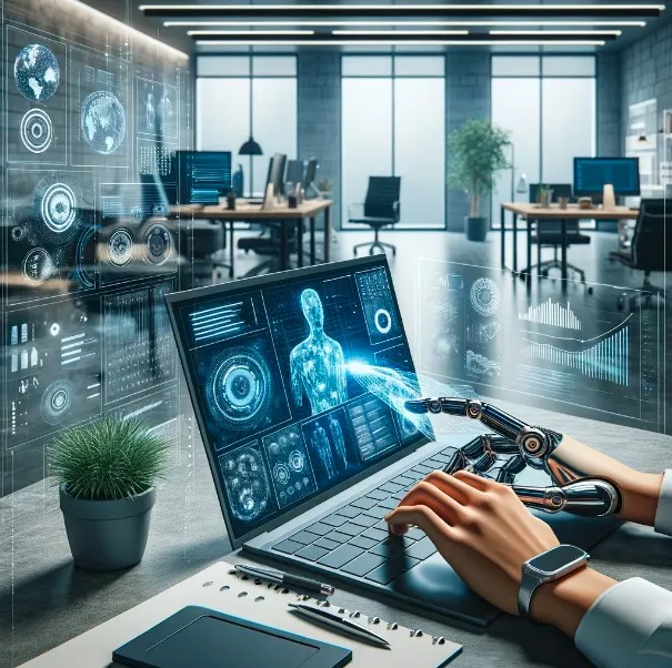 un empresario modero en una interfaz de usuario gestionando reclamos con inteligencia artificial