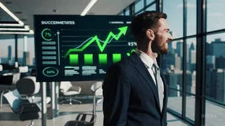Ejecutivo observando el crecimiento emprerial logrado gracias a la automatización en la gestión de oficios judiciales en Chile.