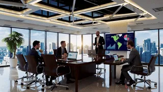 Reunión corporativa analizando métricas de reputación de marca en LATAM, incluyendo el impacto de ReclameAQUI en Brasil.