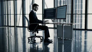 Ejemplo de ejecutivo empresarial moderno revisando en su oficina reclamos en contra de su empresa en plataformas digitales como "Reclamos.CL"