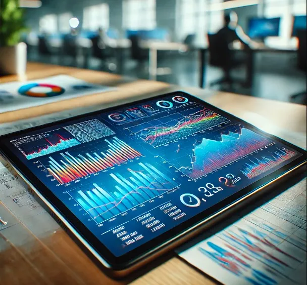 Una tablet muestra métricas claras acerca de la gestión de reclamos de una empresa moderna